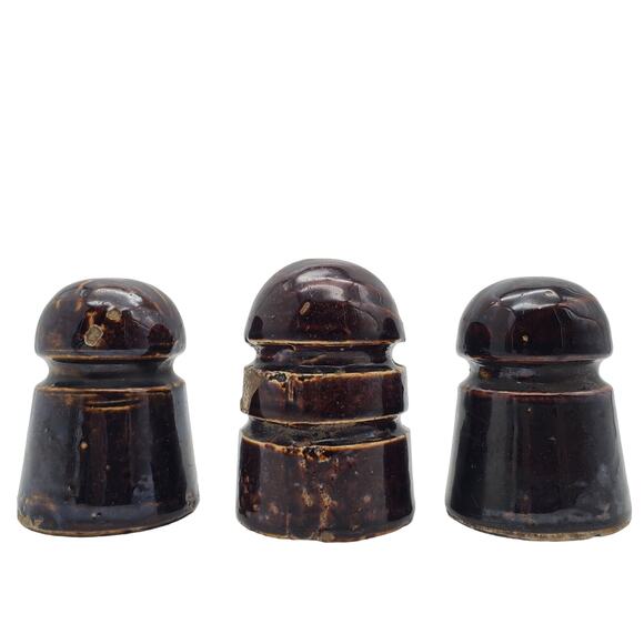 Lot 3 Brown Ceramic Insulators Beehive Vintage Electrical Paper Weights Rustic - Picture 1 of 13